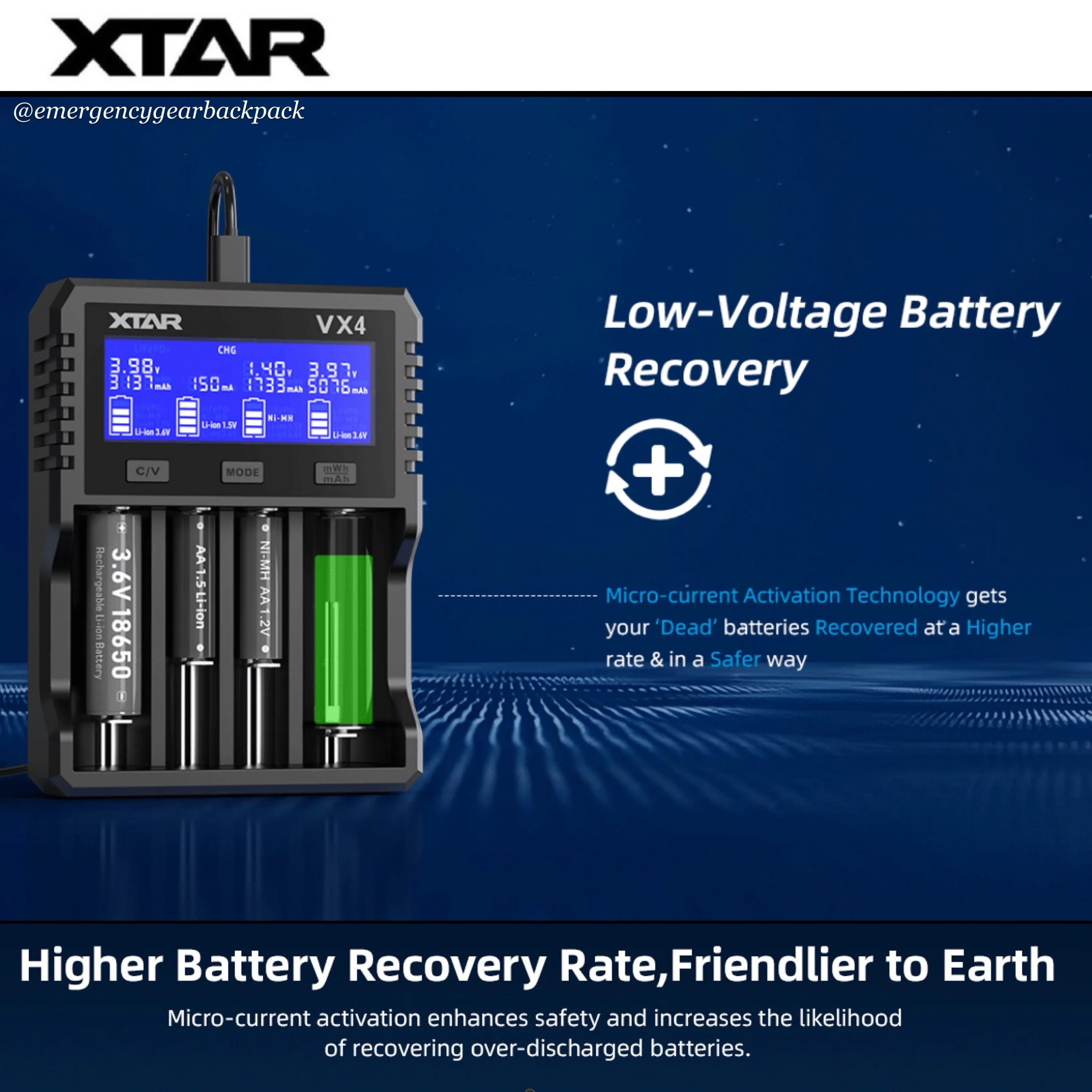 XTAR VX4 Visible Mixer – Universal Smart Battery Charger & Tester