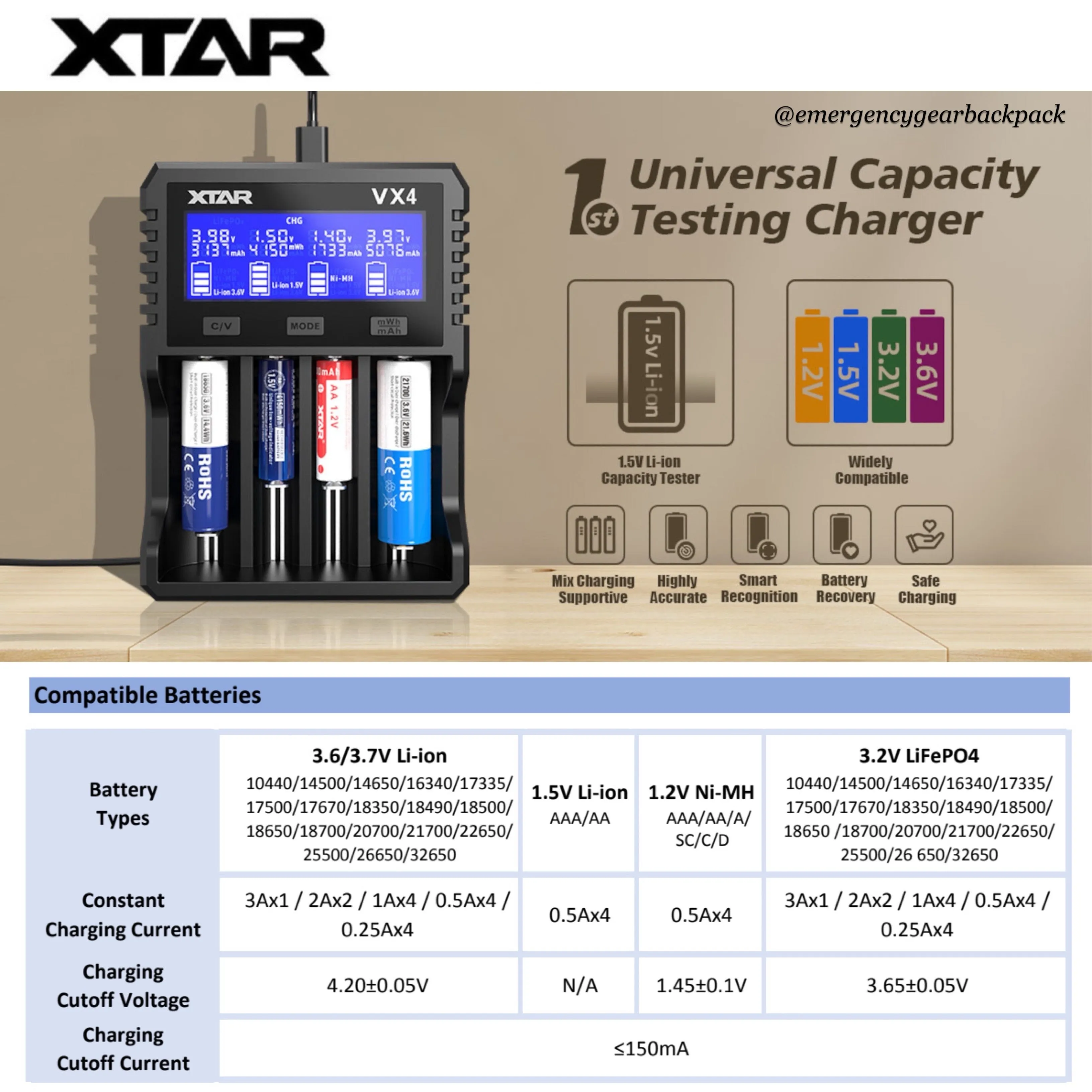 XTAR VX4 Visible Mixer – Universal Smart Battery Charger & Tester