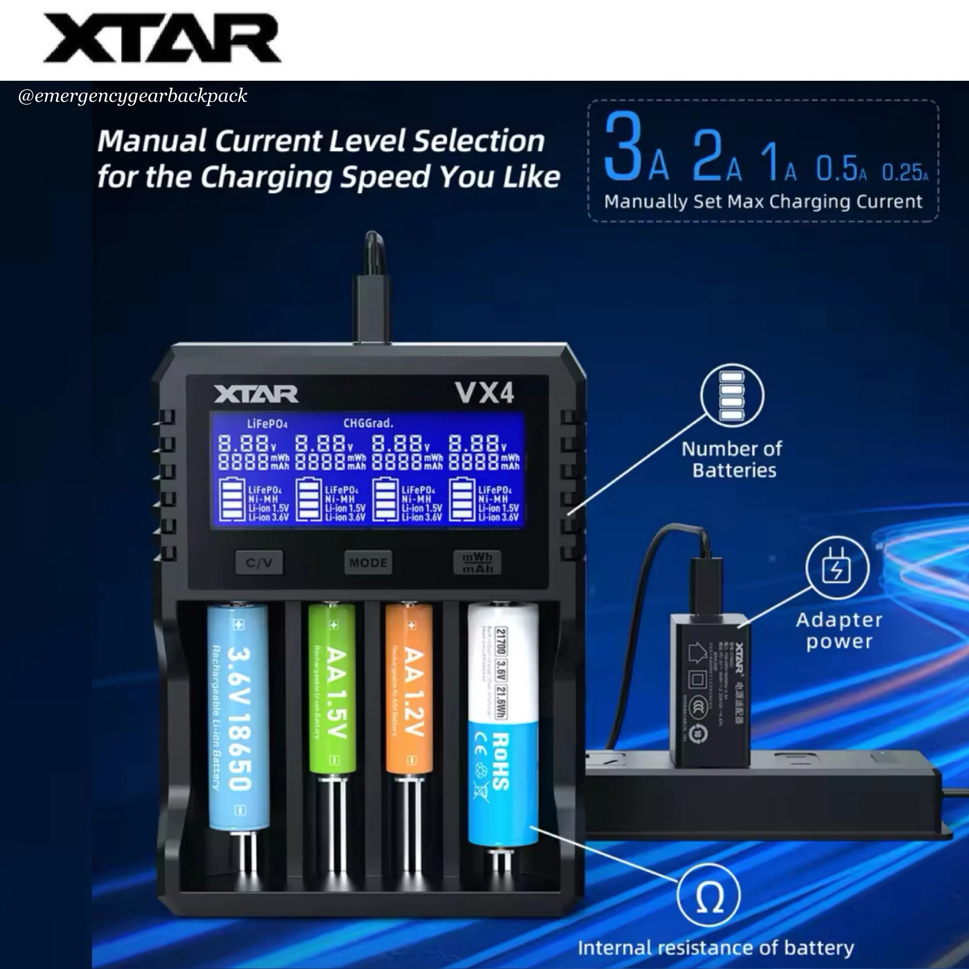 XTAR VX4 Visible Mixer – Universal Smart Battery Charger & Tester