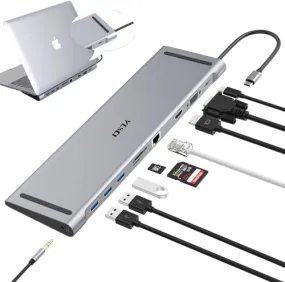 YLSCI 10 in 1 USB C Docking Station, 4K HDMI, VGA, USB 3.0 Ports, USB-C, Gigabit Ethernet RJ45, SD/TF Card Reader, Audio for Mac Air/Mac Pro/Surface Pro