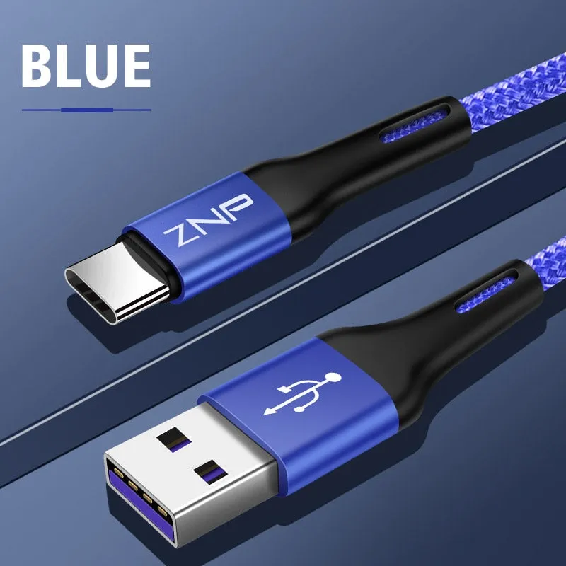 ZNP USB Type C Cable For Samsung S10 Huawei P30 Pro Fast Charge Type-C Mobile Phone Charging Wire USB C Cable for Samsung S9 S8