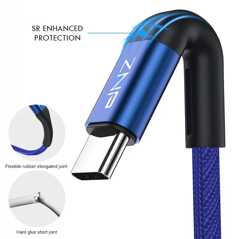 ZNP USB Type C Cable For Samsung S10 Huawei P30 Pro Fast Charge Type-C Mobile Phone Charging Wire USB C Cable for Samsung S9 S8