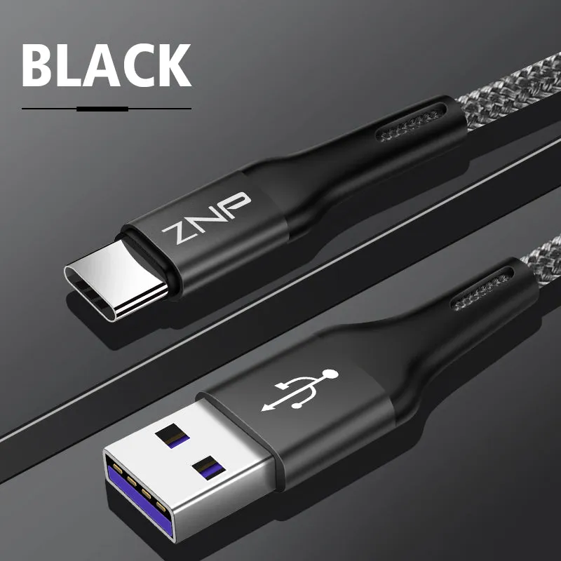 ZNP USB Type C Cable For Samsung S10 Huawei P30 Pro Fast Charge Type-C Mobile Phone Charging Wire USB C Cable for Samsung S9 S8